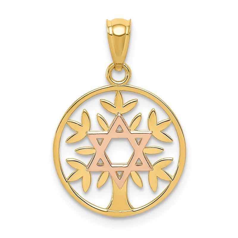 14k Two-tone Yellow & Rose Polished Star of David Tree of Life Pendant - Seattle Gold Grillz
