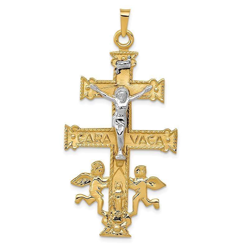 14k Two-tone (Yellow and White) Cara Vaca Crucifix Pendant. Weight: 3.8, Length: 50, Width: 25 - Seattle Gold Grillz