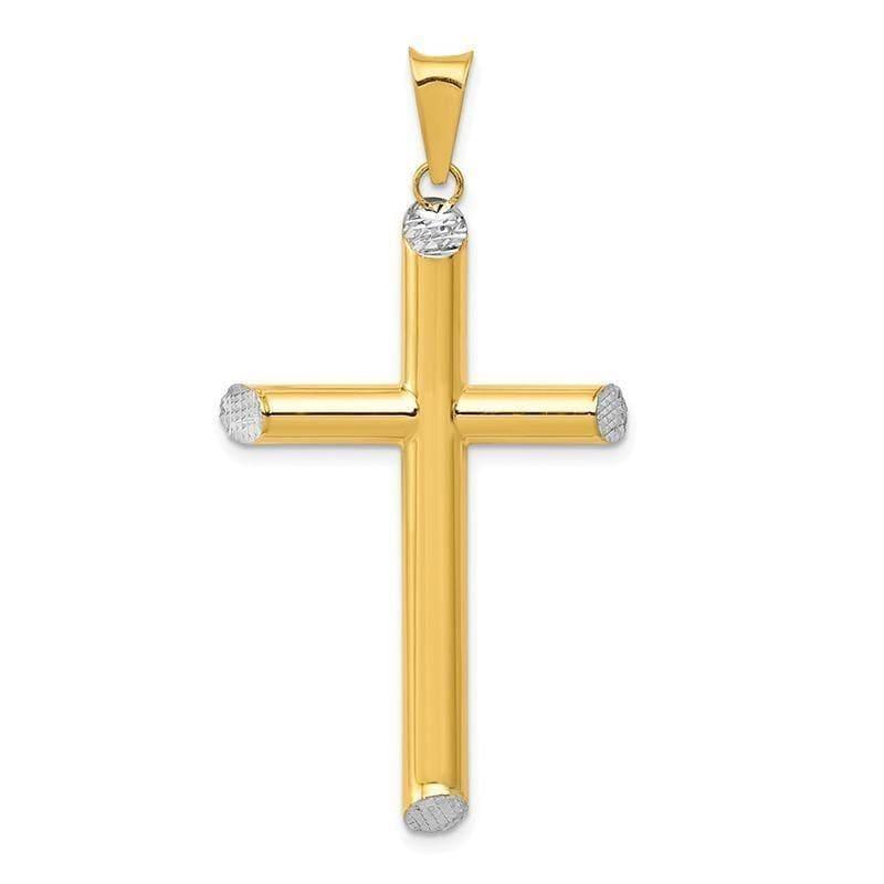 14k w-Rhodium 3-D Hollow Cross Pendant - Seattle Gold Grillz