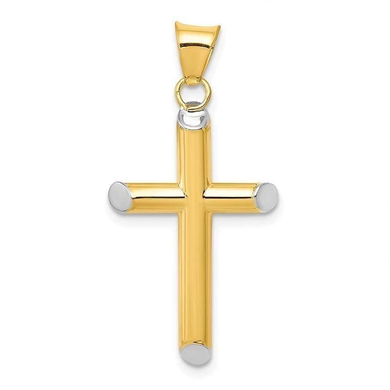 14k w-Rhodium 3-D Hollow Cross Pendant - Seattle Gold Grillz