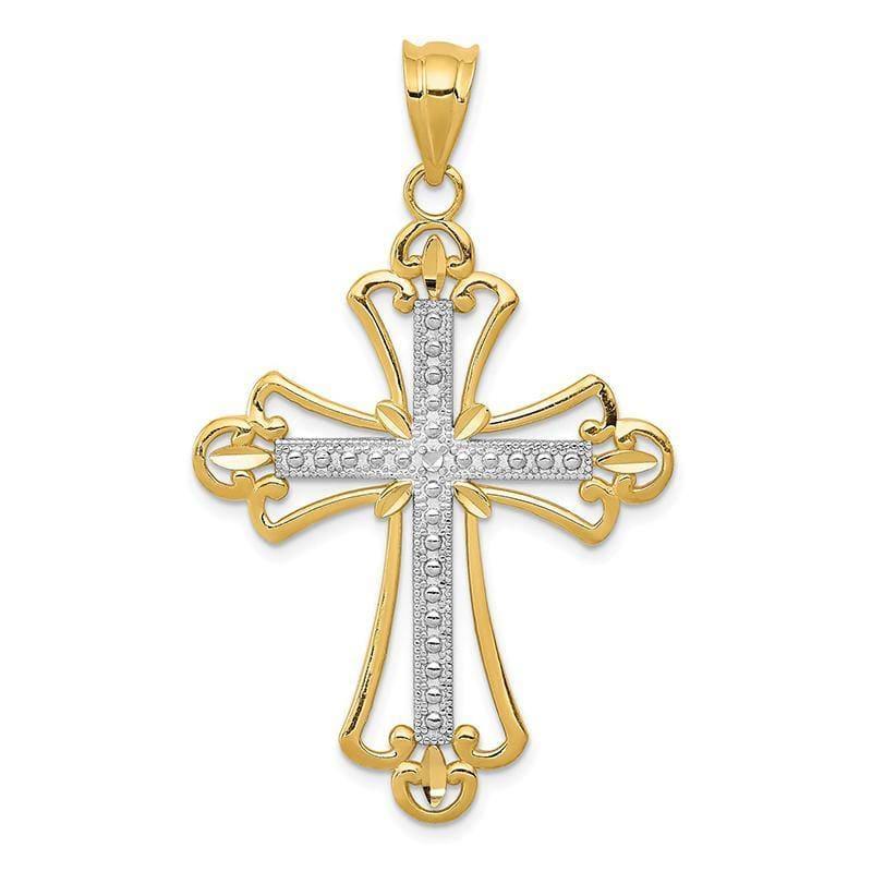 14K w-Rhodium Budded Cross Pendant - Seattle Gold Grillz