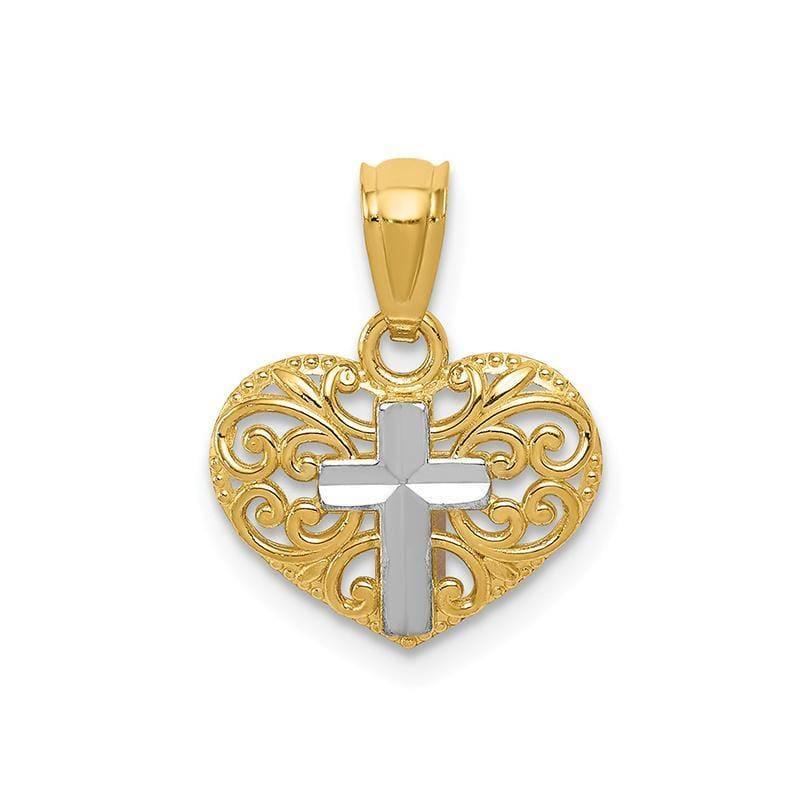 14k w-Rhodium Cross in Heart Pendant. Weight: 0.52, Length: 16, Width: 12 - Seattle Gold Grillz