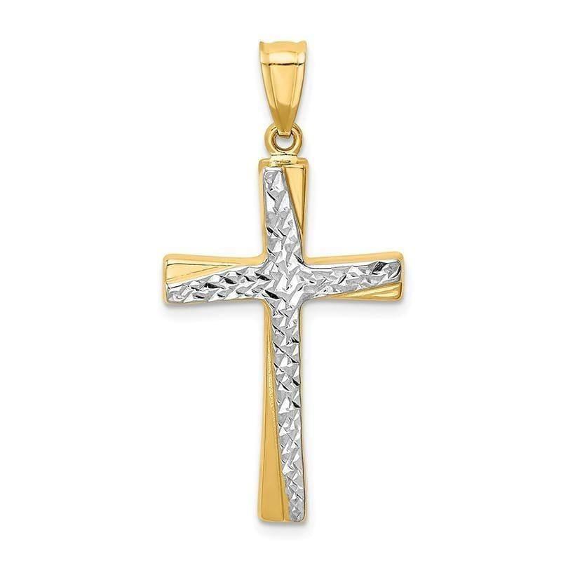 14k w-Rhodium Diamond-cut Cross Pendant - Seattle Gold Grillz