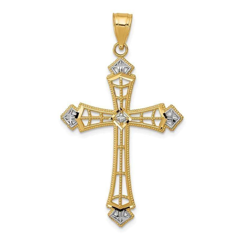 14k w-Rhodium Diamond-cut Cross Pendant - Seattle Gold Grillz