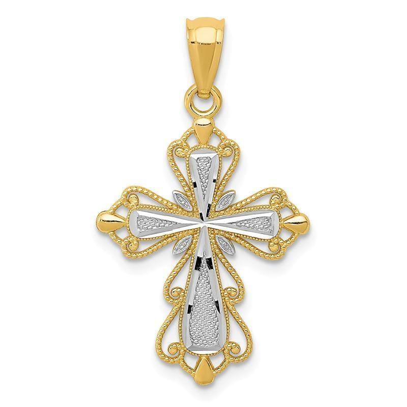 14k w-Rhodium Diamond-cut Cross Pendant. Weight: 1.06, Length: 27, Width: 16 - Seattle Gold Grillz