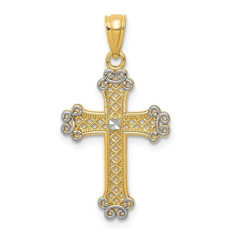 14k w-Rhodium Diamond-cut Filigree Cross Pendant - Seattle Gold Grillz