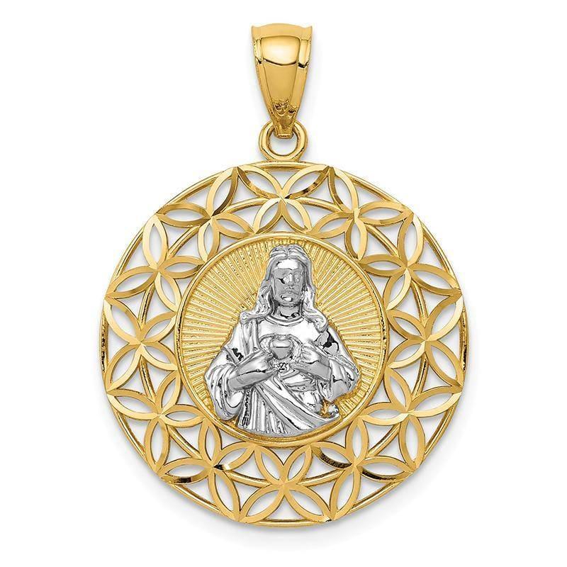 14k w-Rhodium Diamond-cut Jesus in Circular Pendant - Seattle Gold Grillz