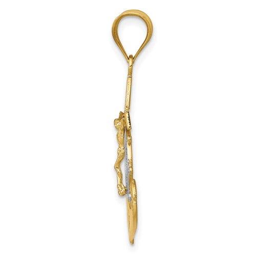 14k w-Rhodium Diamond-cut Mariners Cross Pendant - Seattle Gold Grillz