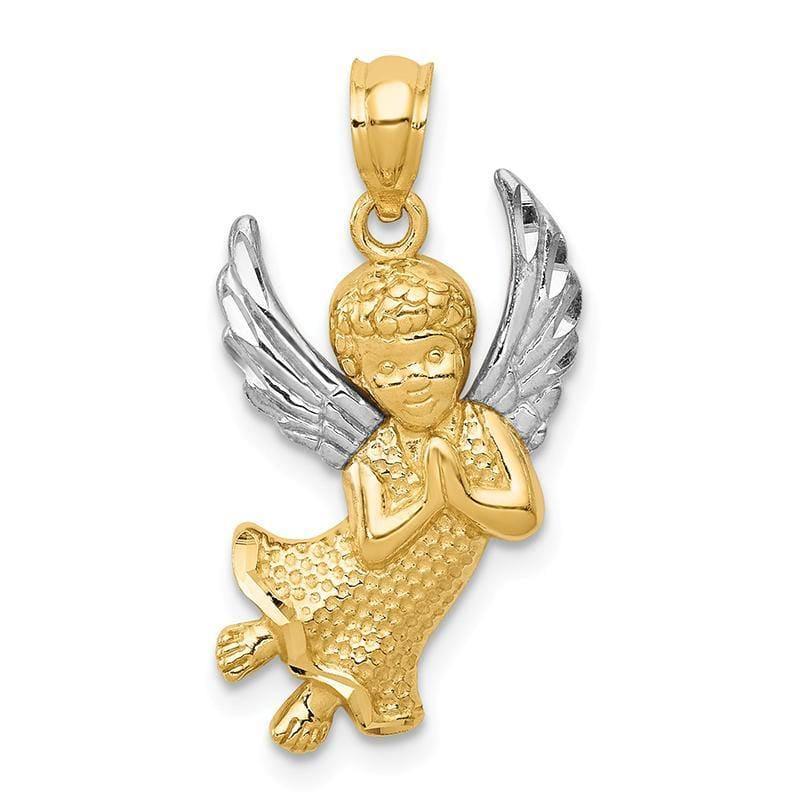 14k w-Rhodium Diamond-cut Praying Angel Pendant - Seattle Gold Grillz