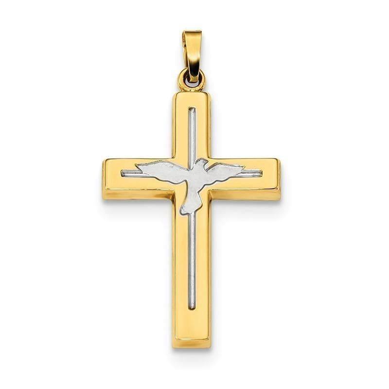 14k w-Rhodium Polished & Satin Cross w-Dove Pendant - Seattle Gold Grillz