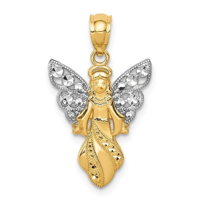 14k w-Rhodium Polished & Textured Angel Pendant - Seattle Gold Grillz