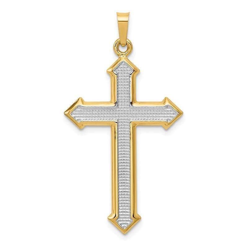 14k w-Rhodium Polished and Textured Passion Cross Pendant - Seattle Gold Grillz