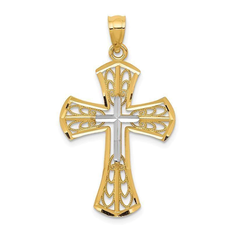 14k w-Rhodium Polished D-C Filigree Cross Pendant - Seattle Gold Grillz