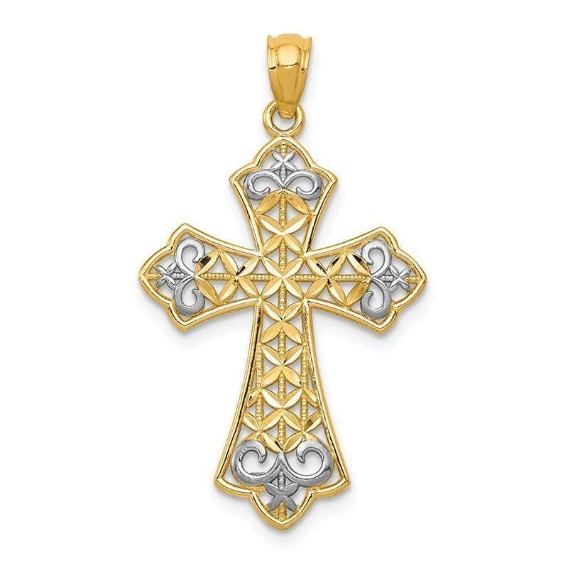 14k w-Rhodium Polished D-C Filigree Cross Pendant - Seattle Gold Grillz