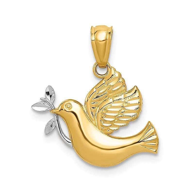 14k w-Rhodium Polished Dove w-Olive Branch Pendant. Weight: 0.71, Length: 22, Width: 20 - Seattle Gold Grillz