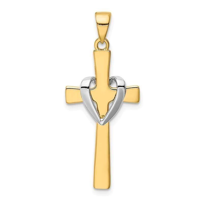 14k w-Rhodium Polished Heart Cross Pendant - Seattle Gold Grillz