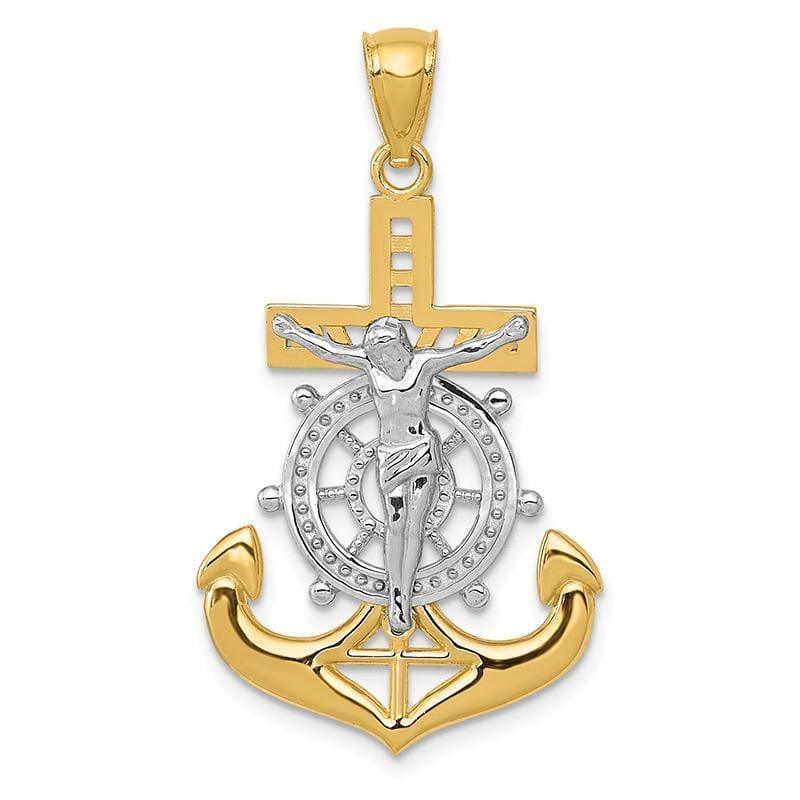 14k w-Rhodium Polished Mariners Crucifix Pendant - Seattle Gold Grillz