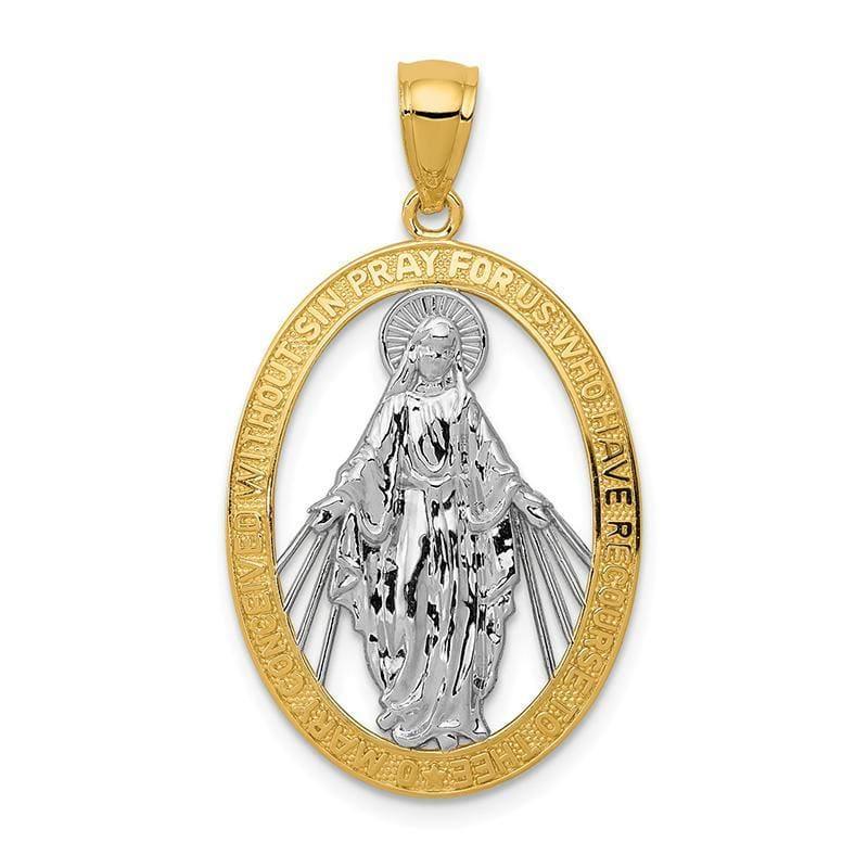 14k w-Rhodium Polished Miraculous Medal Pendant - Seattle Gold Grillz