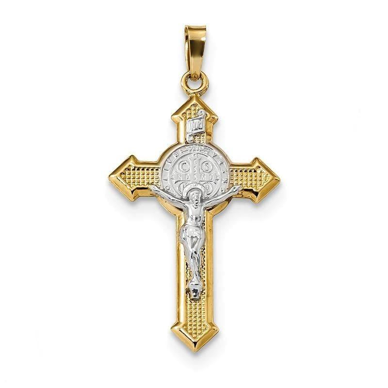 14k w-Rhodium Polished St. Benedict Medal INRI Crucifix Pendant - Seattle Gold Grillz