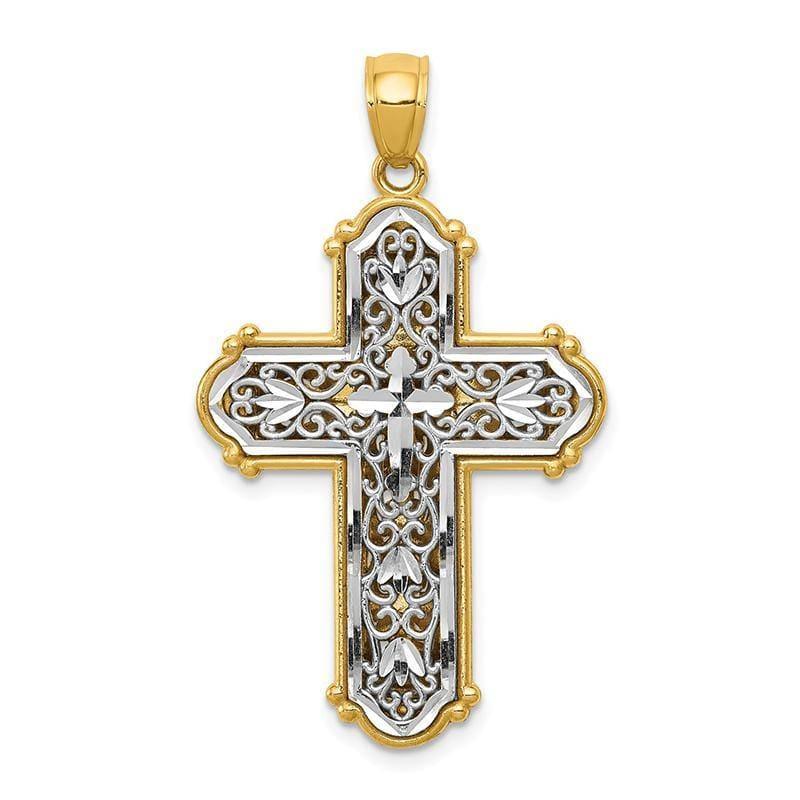 14k w-Rhodium Reversible Diamond-cut Filigree Cross Pendant - Seattle Gold Grillz