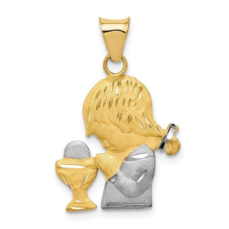 14k w-Rhodium Satin & Polished D-C Girl Communion Pendant - Seattle Gold Grillz