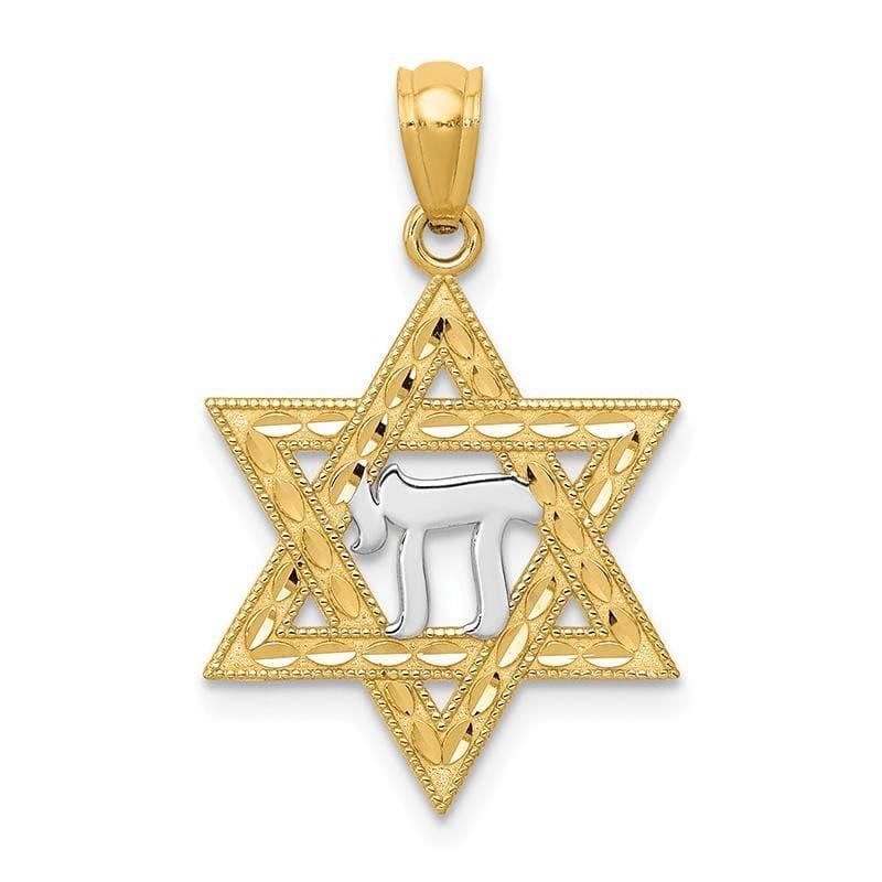 14k w-Rhodium Star of David w-Chai Pendant - Seattle Gold Grillz