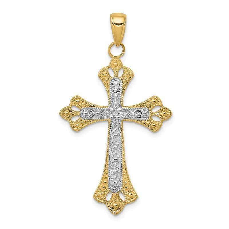 14k w-Rhodium Textured Cross Pendant - Seattle Gold Grillz