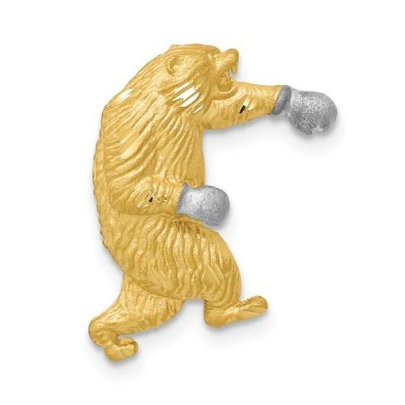 14k w-White Rhodium Satin D-C Boxing Bear Chain Slide - Seattle Gold Grillz