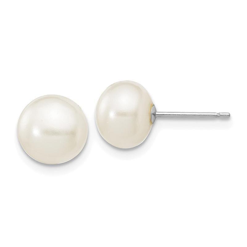 14k WG 7-8mm White Button FW Cultured Pearl Stud Earrings - Seattle Gold Grillz