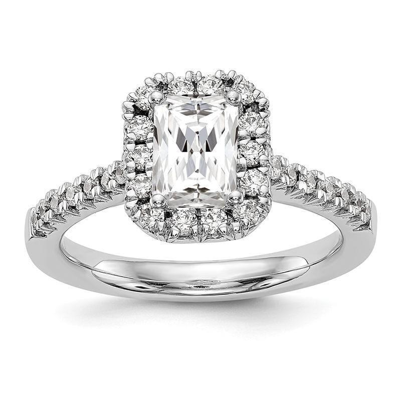 14k White Emerald Shape Halo Engagement Diamond Semi-mount Ring - Seattle Gold Grillz