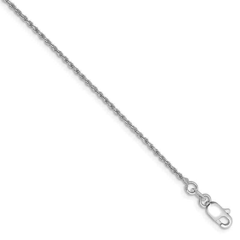 14k White Gold 10" 1.15mm Machine-made Rope Anklet - Seattle Gold Grillz