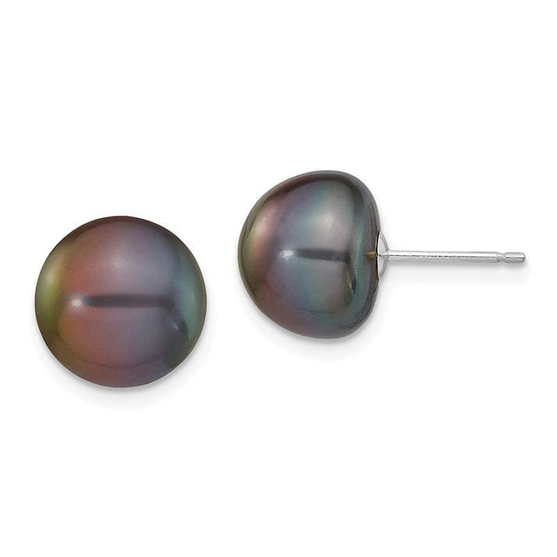 14k White Gold 10-11mm Black Button Freshwater Cultured Pearl Stud Earrings - Seattle Gold Grillz