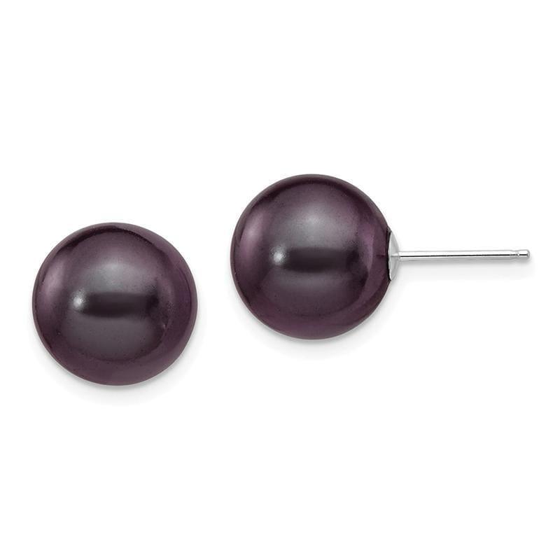 14k White Gold 10-11mm Black Round Freshwater Cultured Pearl Stud Earrings - Seattle Gold Grillz