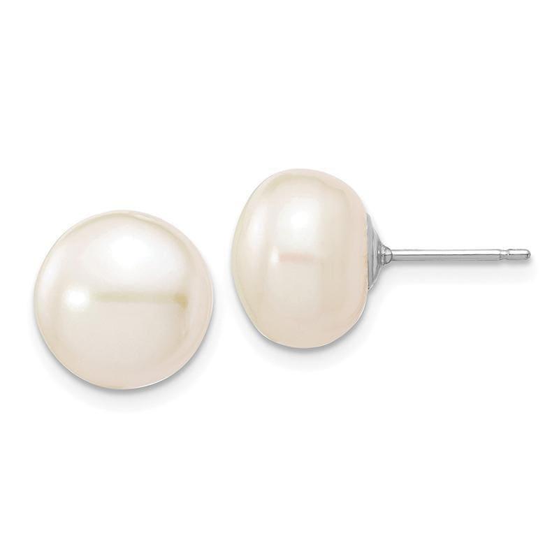 14k White Gold 10-11mm White Button Freshwater Cultured Pearl Stud Earrings - Seattle Gold Grillz