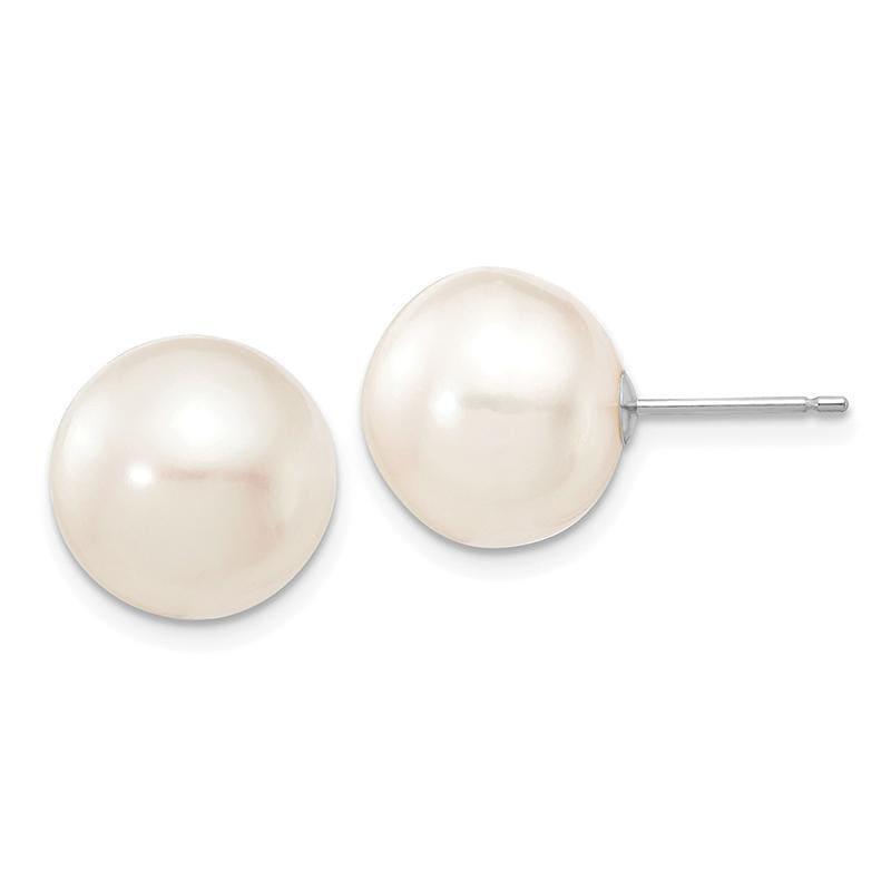 14k White Gold 11-12mm White Button Freshwater Cultured Pearl Stud Earrings - Seattle Gold Grillz