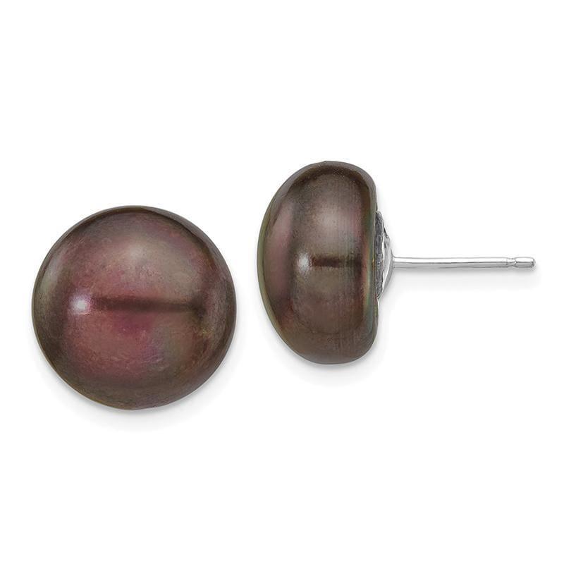 14k White Gold 12-13mm Black Button FW Cultured Pearl Stud Earrings - Seattle Gold Grillz