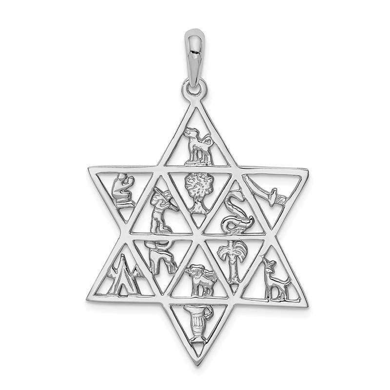 14k White Gold 12 Tribes Star of David Pendant. Weight: 4.05, Length: 45, Width: 29 - Seattle Gold Grillz