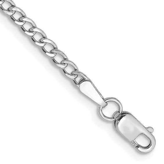 14k White Gold 2.5mm Semi-Solid Curb Link Anklet - Seattle Gold Grillz