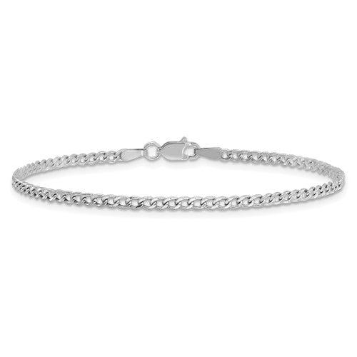 14k White Gold 2.5mm Semi-Solid Curb Link Anklet - Seattle Gold Grillz
