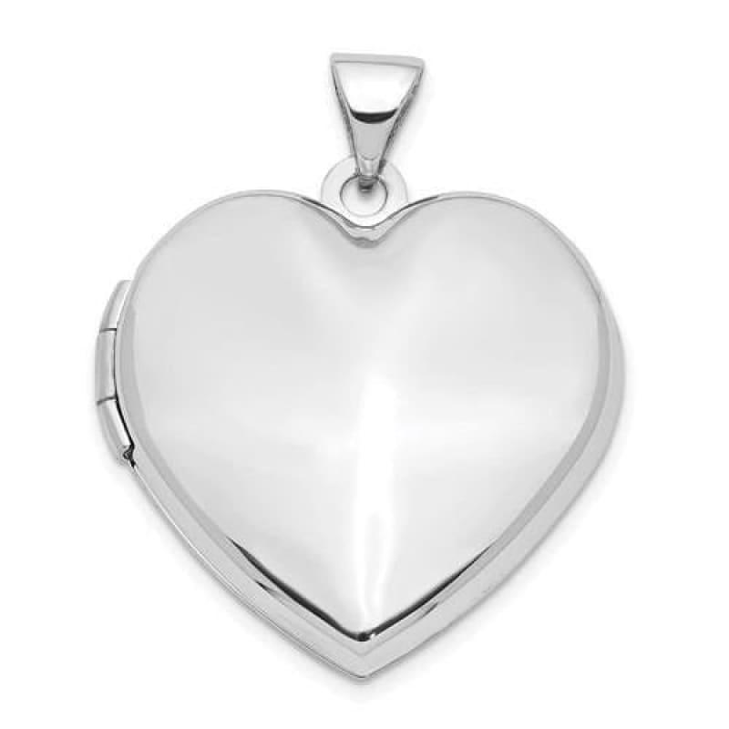 14k White Gold 21mm Heart Plain Domed Family Locket - Seattle Gold Grillz