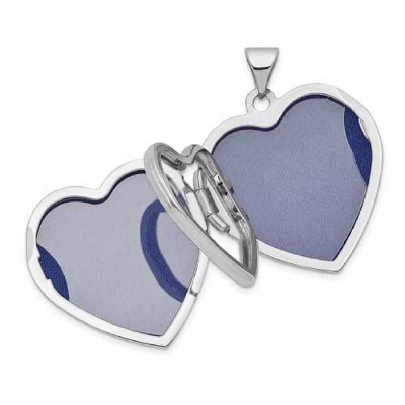 14k White Gold 21mm Heart Plain Domed Family Locket - Seattle Gold Grillz