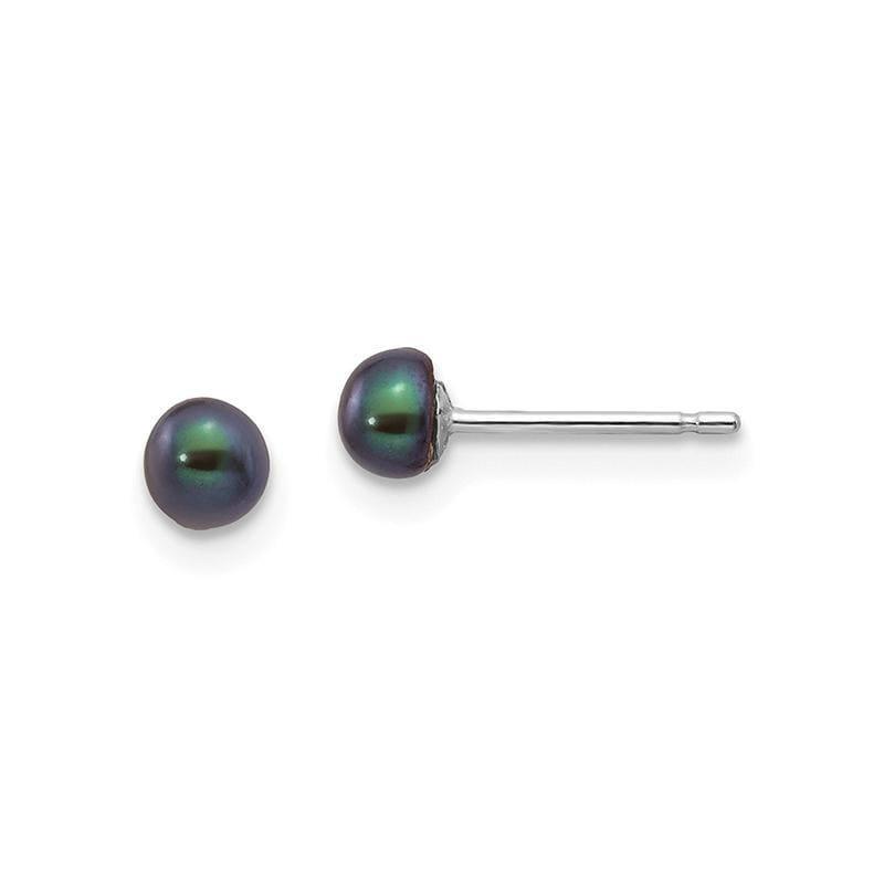 14k White Gold 3-4mm Black Button FW Cultured Pearl Stud Earrings - Seattle Gold Grillz