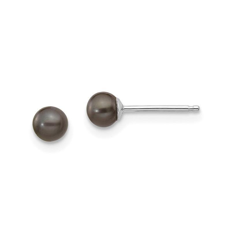 14k White Gold 3-4mm Black Round FW Cultured Pearl Stud Earrings - Seattle Gold Grillz