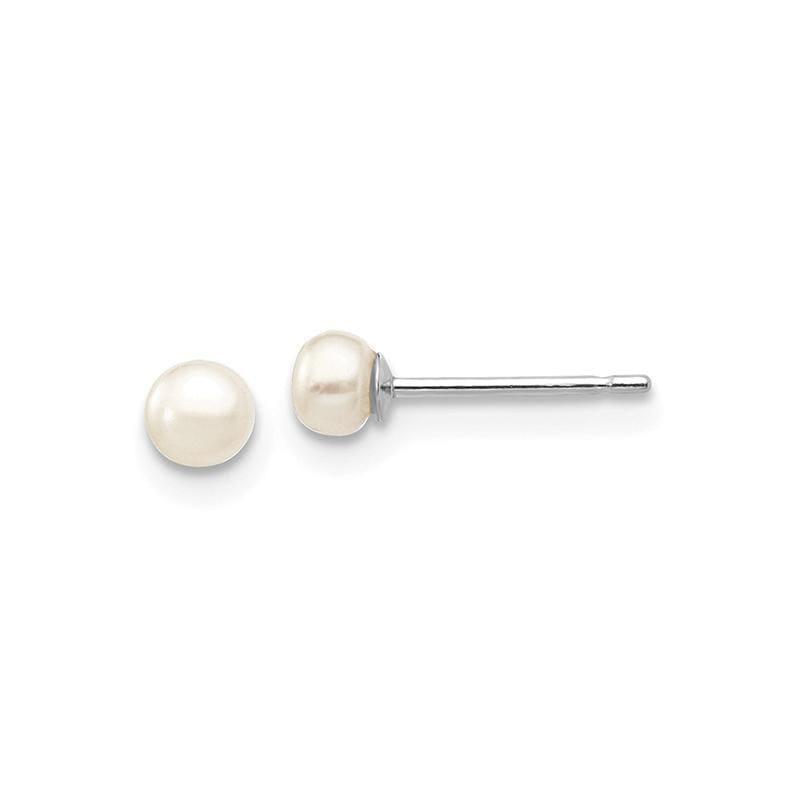 14k White Gold 3-4mm White Button FW Cultured Pearl Stud Earrings - Seattle Gold Grillz