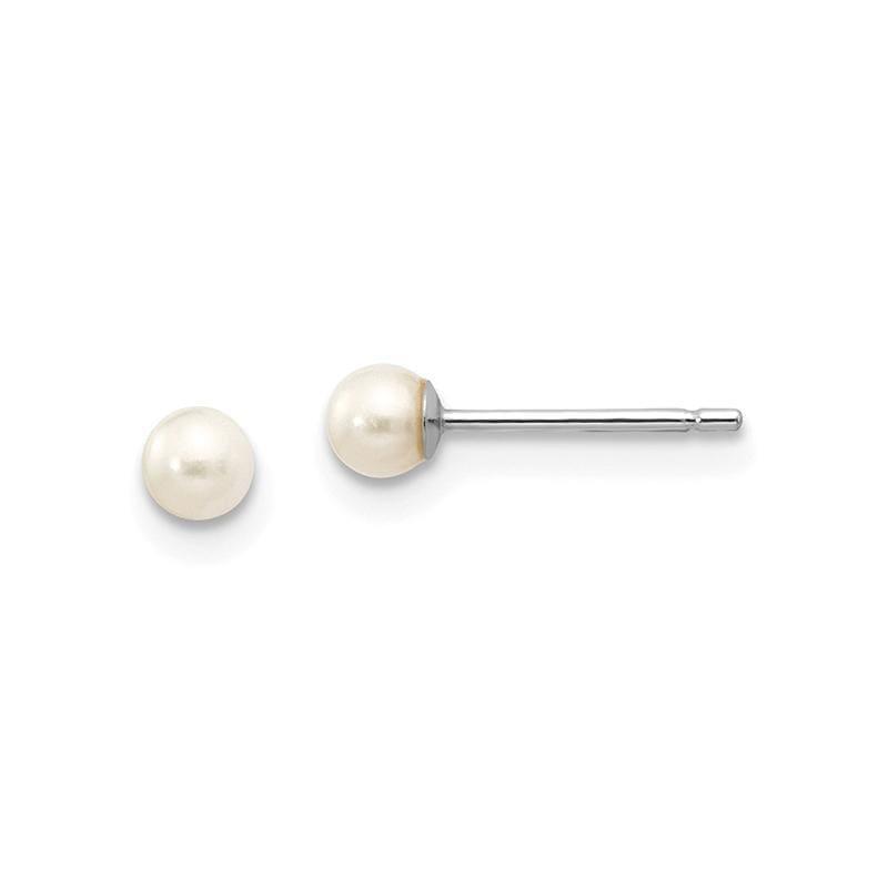 14k White Gold 3-4mm White Round FW Cultured Pearl Stud Earrings - Seattle Gold Grillz