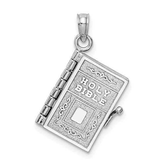 14k White Gold 3-D Holy Bible with Lord's Prayer Moveable Charm - Seattle Gold Grillz