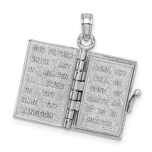 14k White Gold 3-D Holy Bible with Lord's Prayer Moveable Charm - Seattle Gold Grillz