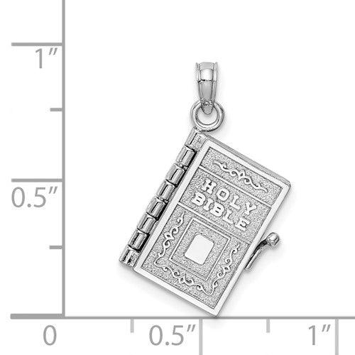 14k White Gold 3-D Holy Bible with Lord's Prayer Moveable Charm - Seattle Gold Grillz
