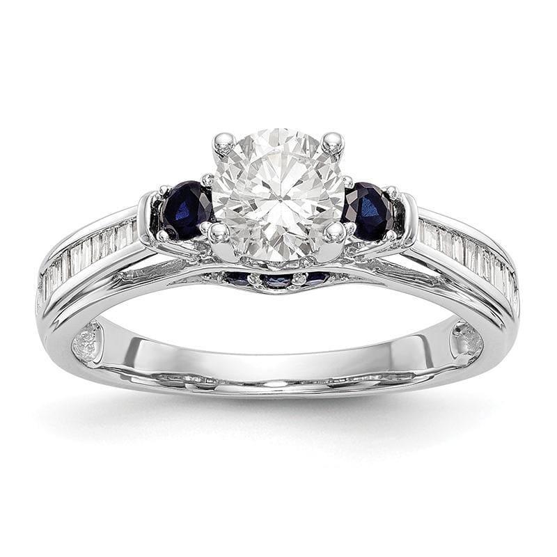 14K White Gold 3-Stone w-Sapphire Engagement Ring Mounting - Seattle Gold Grillz