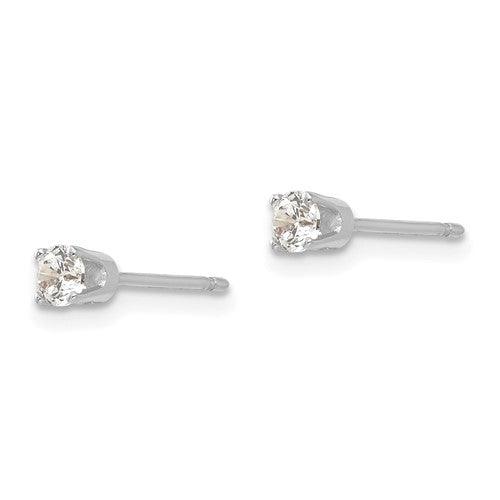 14k White Gold 3mm Round Stud Earring Mounting w-backs - Seattle Gold Grillz